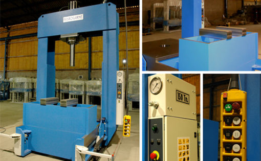 Motorized hydraulic press with sliding frame and moveable head HIDROGARNE model TL-150 optimized